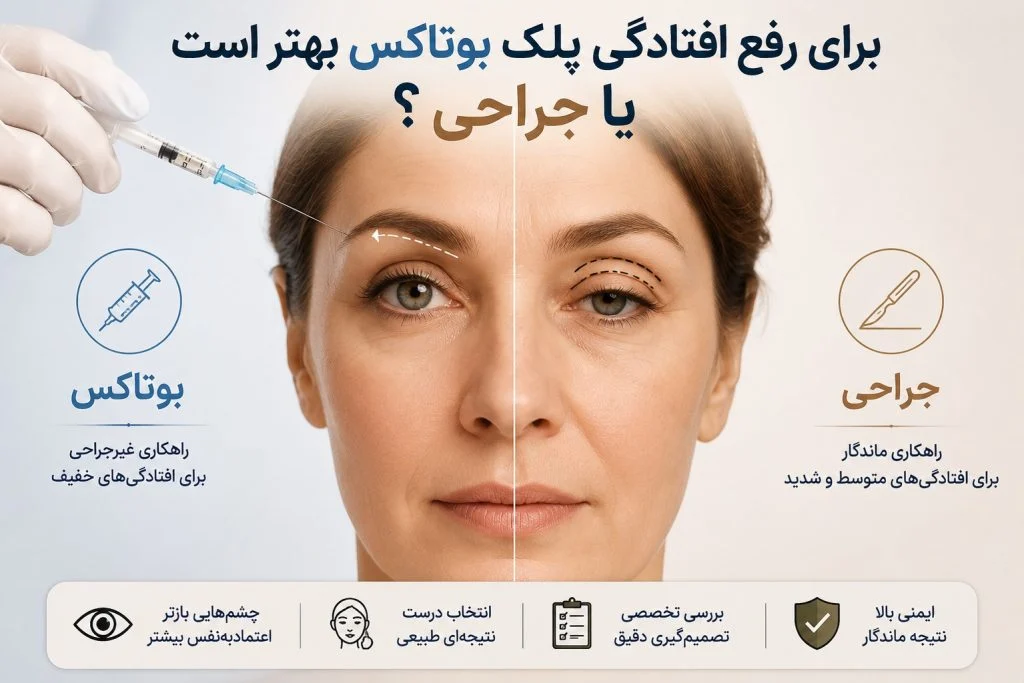 رفع افتادگی پلک؛ بوتاکس یا جراحی را چگونه انتخاب کنیم؟