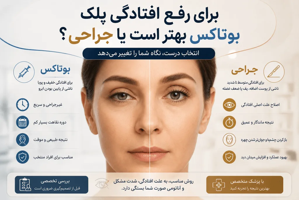 رفع افتادگی پلک؛ بوتاکس یا جراحی را چگونه انتخاب کنیم؟