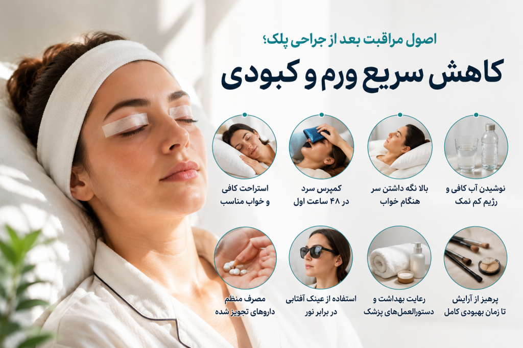 مراقبت بعد از جراحی پلک؛ چگونه ورم و کبودی سریع‌تر کاهش پیدا می‌کند؟