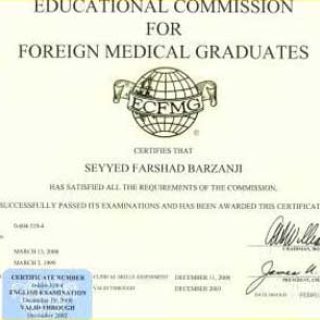 مدرک ECFMG دکتر فرشاد برزنجی 2001